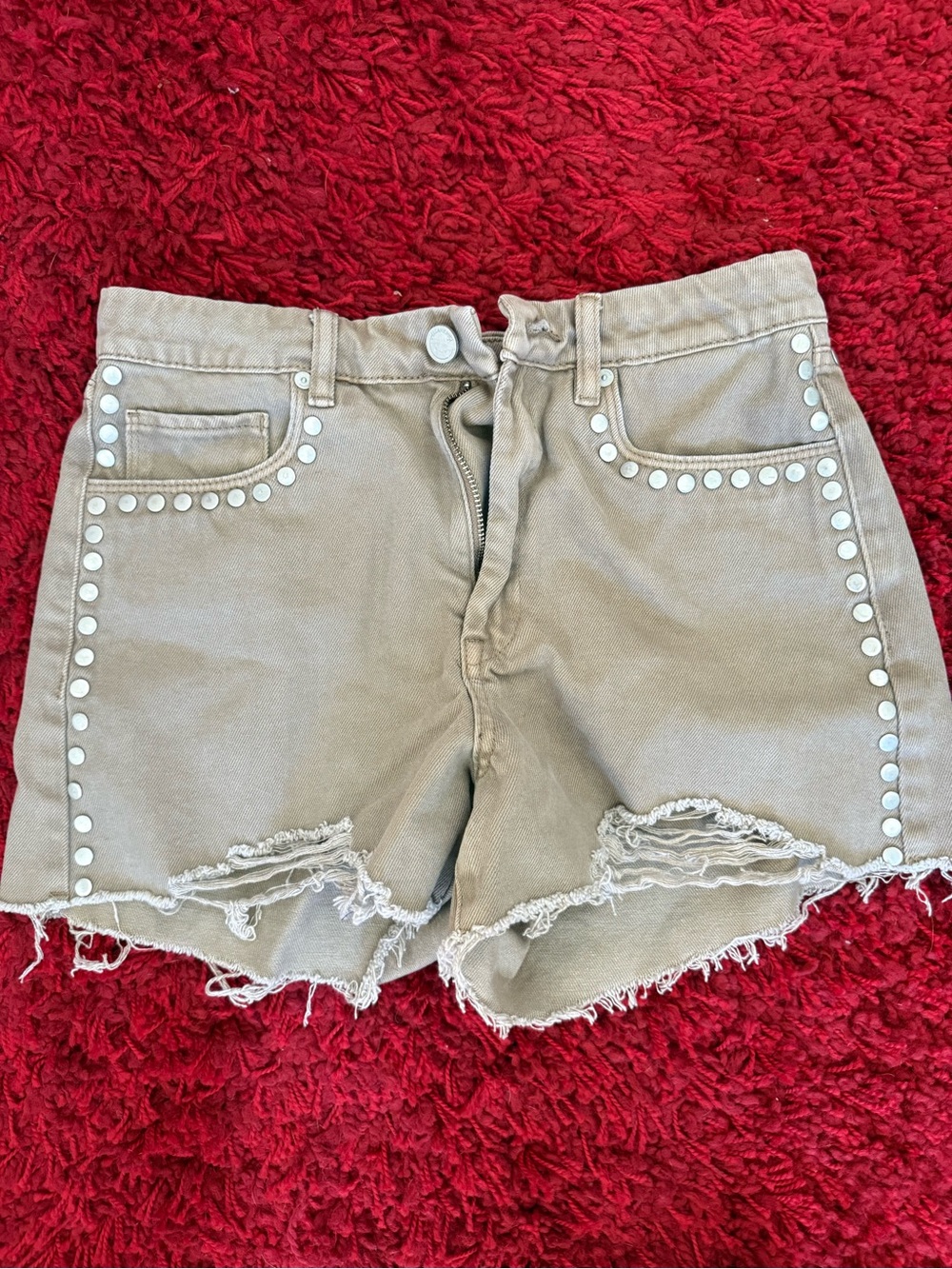 BlankNYC Women's Distressed Studded Cotton Shorts - Tan